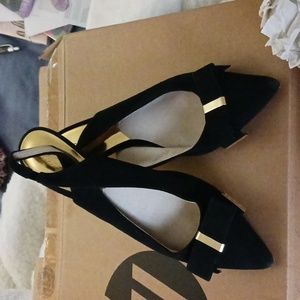 MICHAEL KORS SHOES black suede kitten heel sling back